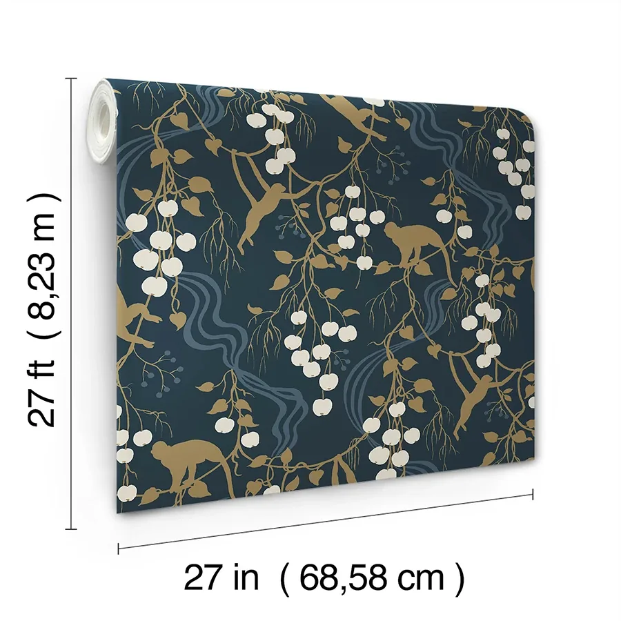 A-Street Prints Linden Navy Jungle Canopy Wallpaper - SKU 4147-80010