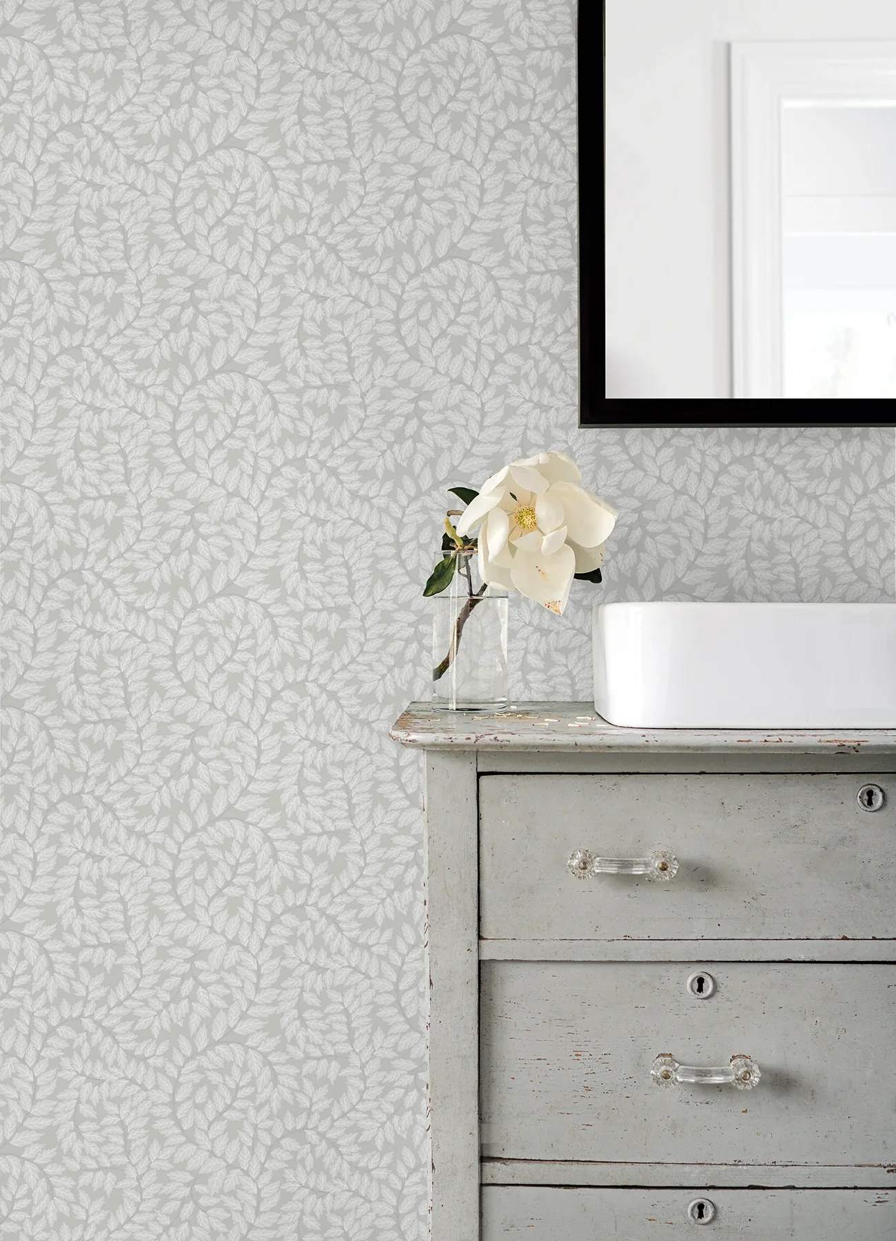 A-Street Prints Lindlöv Grey Leafy Vines Wallpaper - SKU 4143-34016