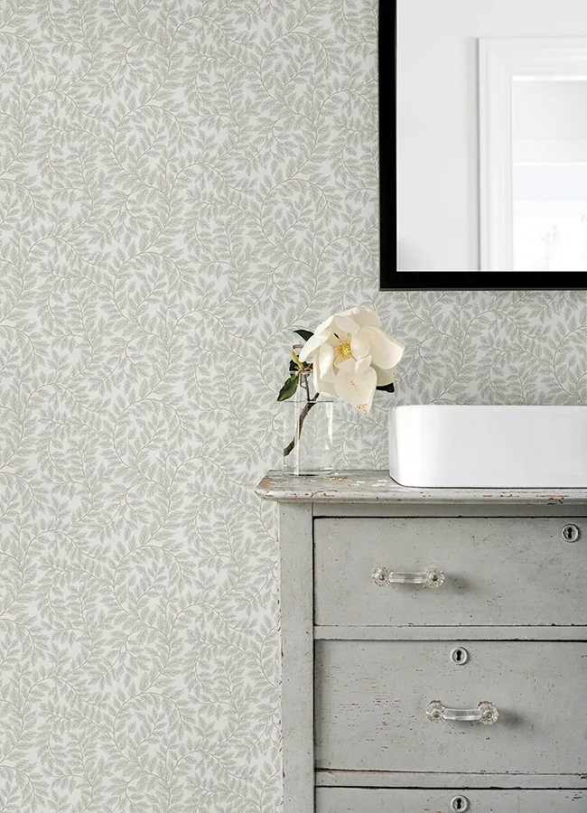 A-Street Prints Lindlöv Light Grey Leafy Vines Wallpaper - SKU 4143-34017