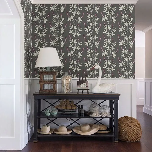 A-Street Prints Linnea Elsa Charcoal Botanical Trail Wallpaper - SKU 2901-25439