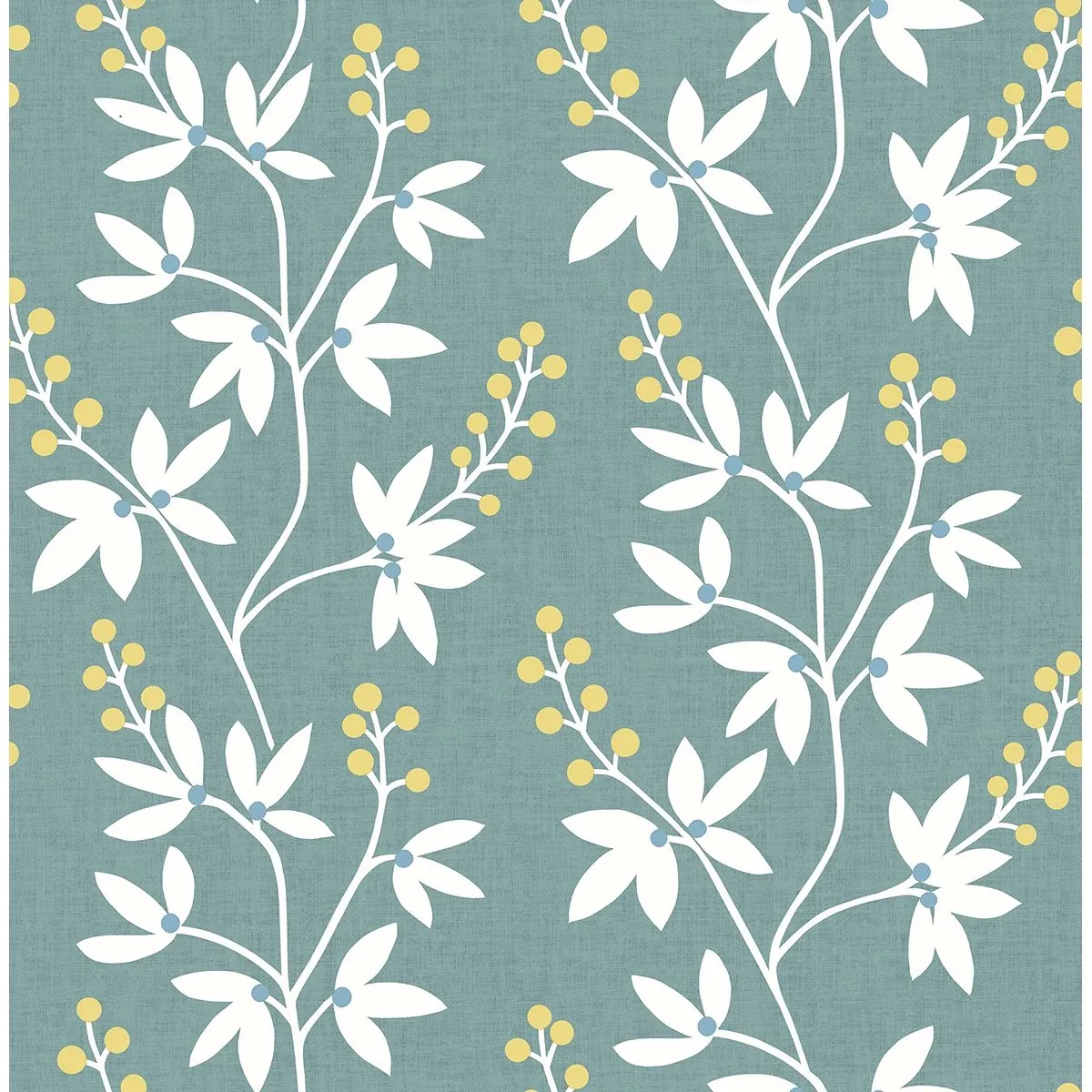 2901-25440 | Linnea Elsa Teal Botanical Trail Wallpaper
