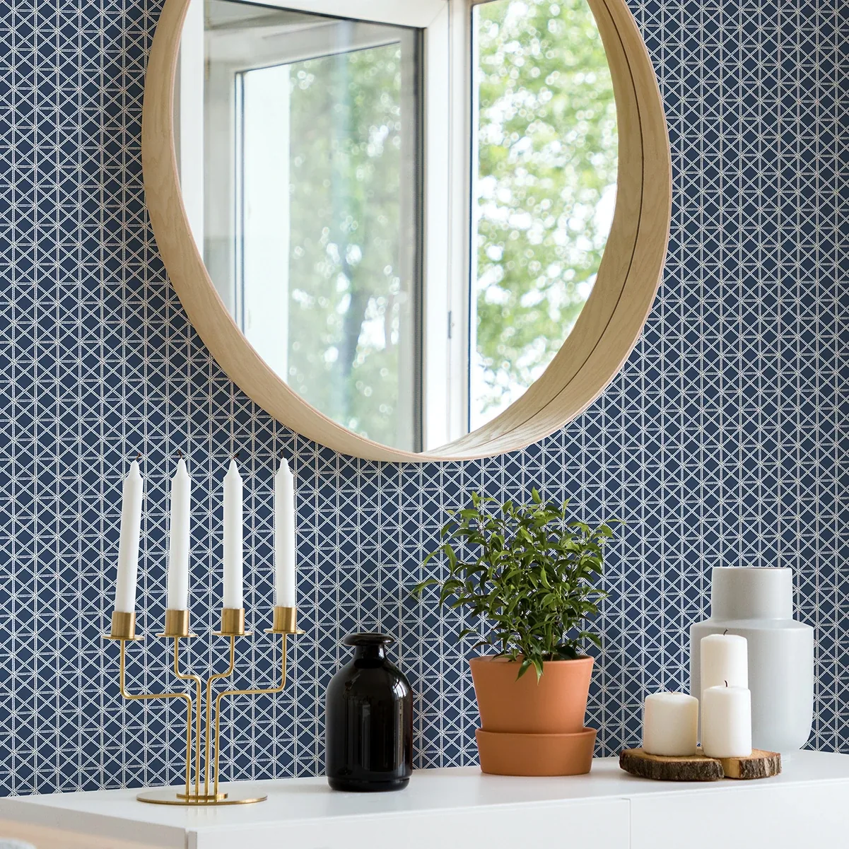 A-Street Prints Lisbeth Navy Geometric Lattice Wallpaper - SKU 2969-26000