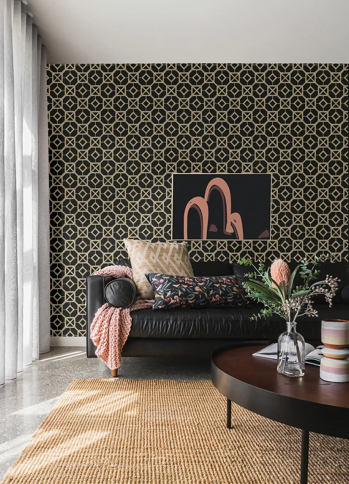 A-Street Prints Livia Black Trellis Wallpaper - SKU 4014-26409