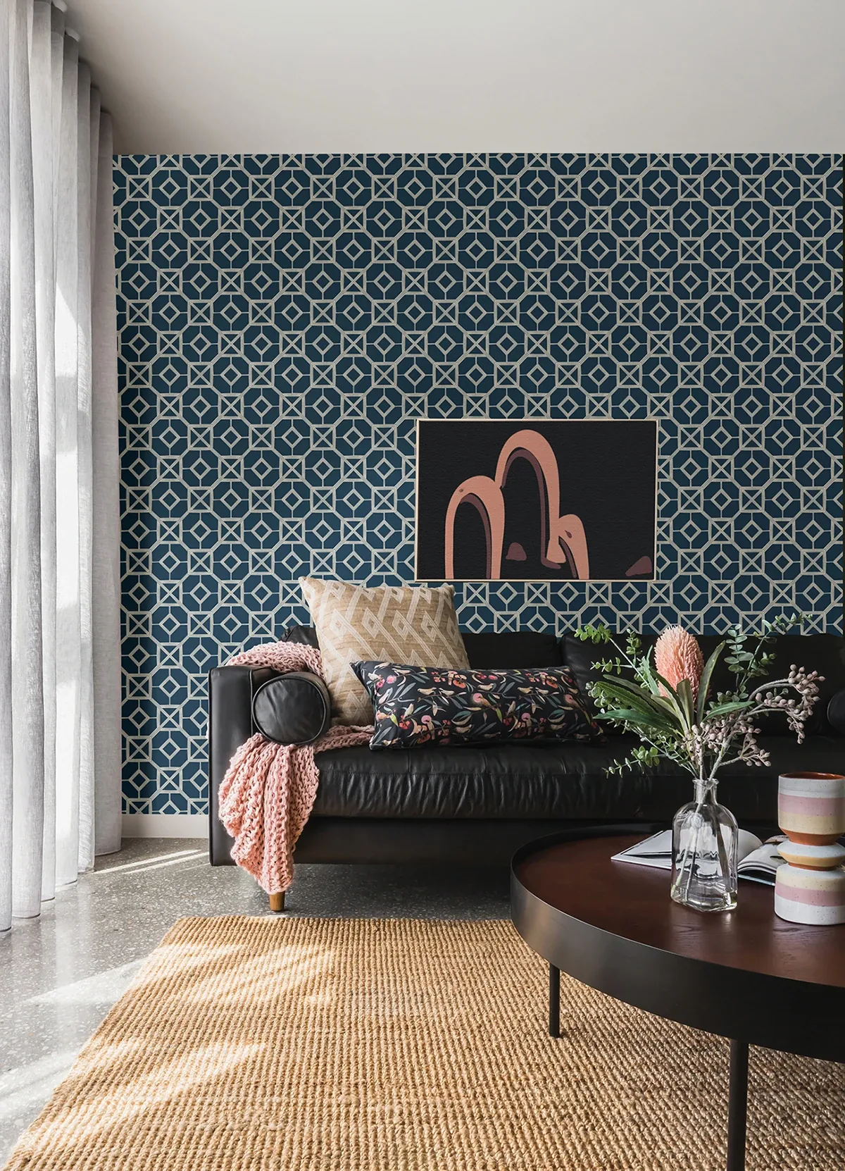 A-Street Prints Livia Dark Blue Trellis Wallpaper - SKU 4014-26411