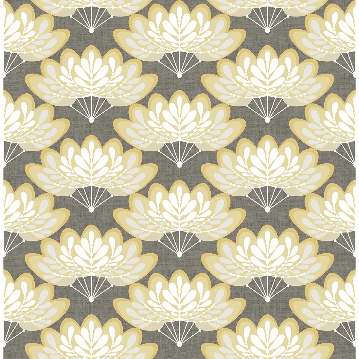 A-Street Prints Lotus Mustard Floral Fans Wallpaper - SKU 2861-25754