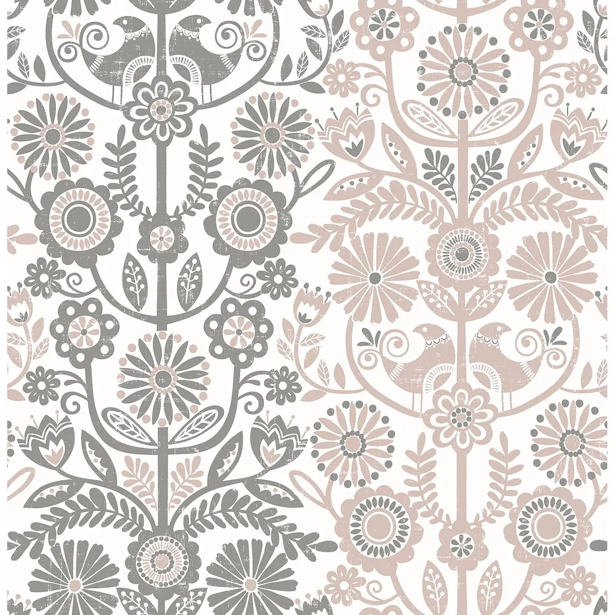 2821-25105 | Lovebirds Light Pink Folk Stripe Wallpaper
