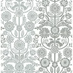 A-Street Prints Lovebirds Slate Folk Stripe Wallpaper - SKU 2821-25107