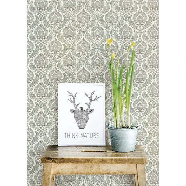 A-Street Prints Lulu Dark Green Damask Wallpaper - SKU 2657-22229