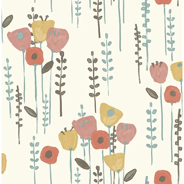 4135-27278 | Mabel Coral Floral Field Wallpaper