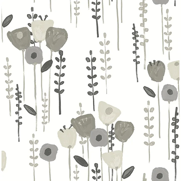 4135-27277 | Mabel Grey Floral Field Wallpaper