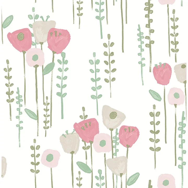 4135-27275 | Mabel Pink Floral Field Wallpaper