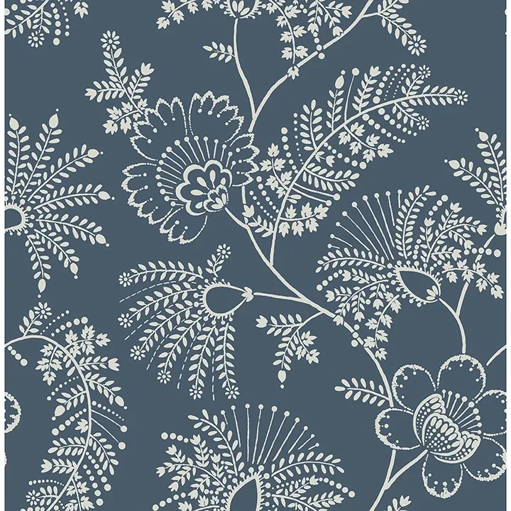 4120-26822 | Maeve Dark Blue Jacobean Trail Wallpaper