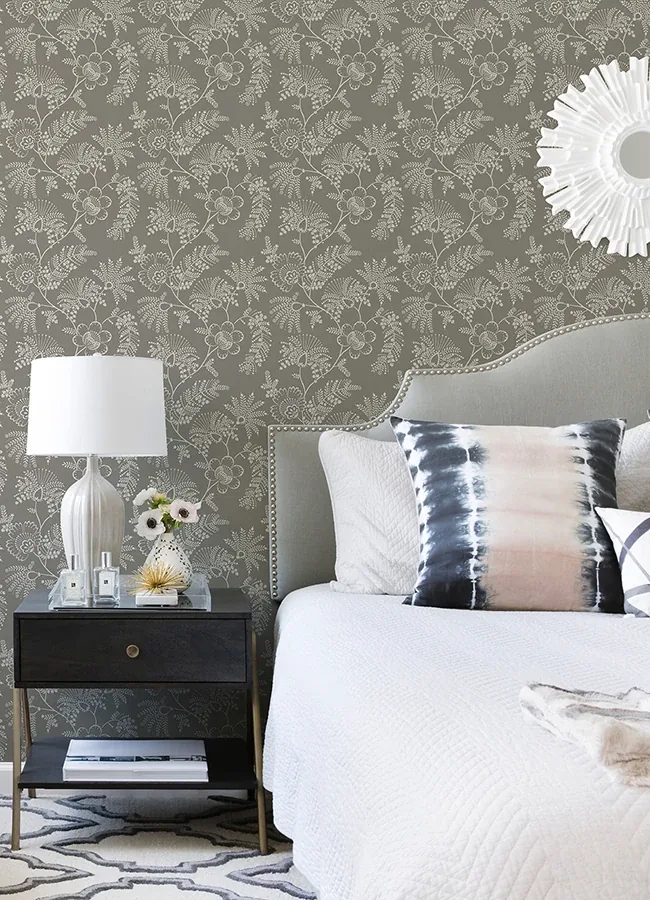 A-Street Prints Maeve Grey Jacobean Trail Wallpaper - SKU 4120-26827