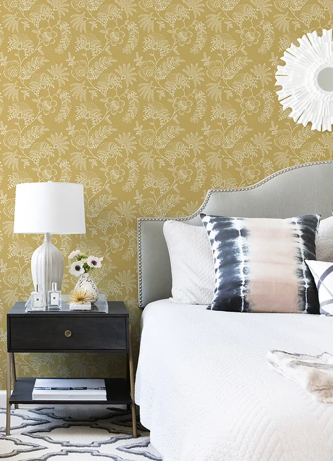 A-Street Prints Maeve Mustard Jacobean Trail Wallpaper | Wallpaper Twins A-Street Prints Maeve Mustard Jacobean Trail Wallpaper - SKU 4120-26826