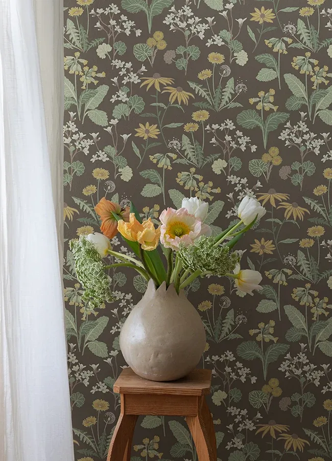 A-Street Prints Magdalena Charcoal Dandelion Wallpaper - SKU 4080-92133