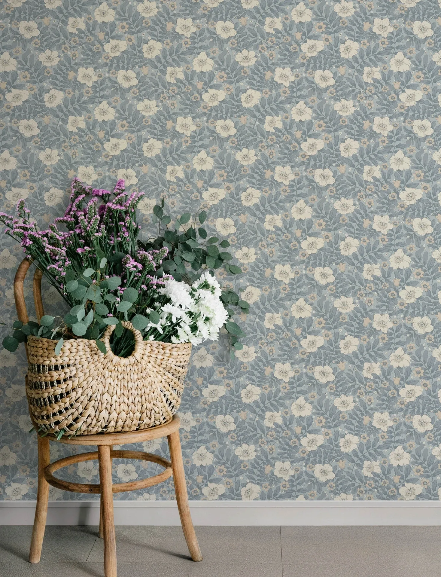 A-Street Prints Maggan Blue Floral Trail Wallpaper - SKU 4201-48023