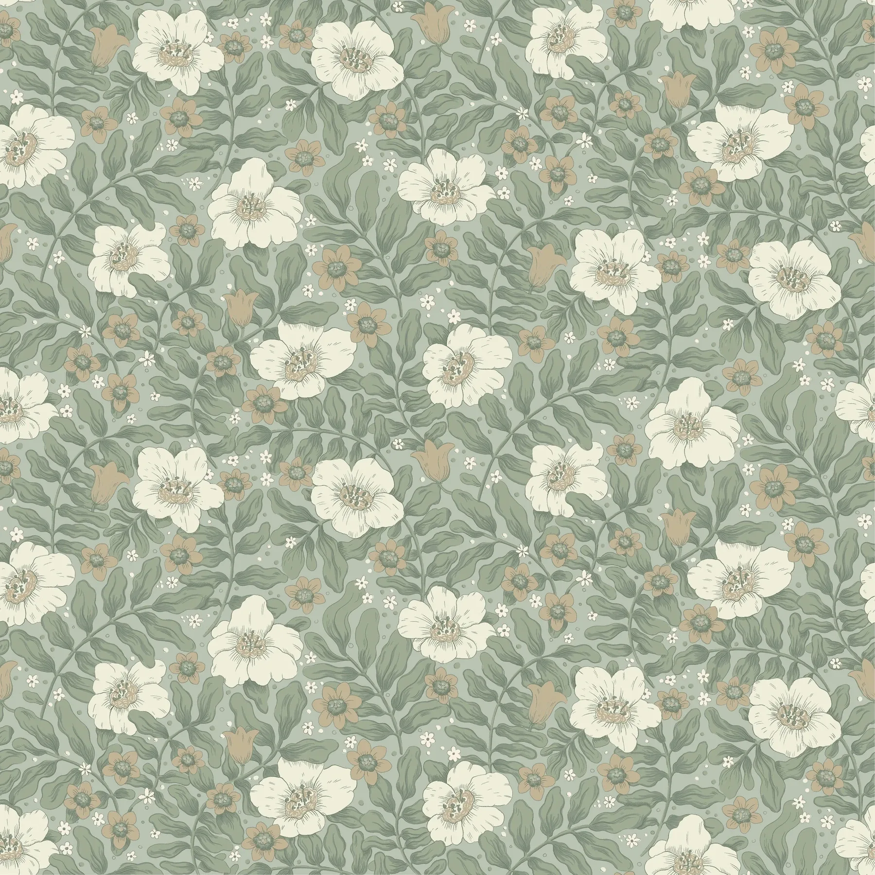 4201-48020 | Maggan Sea Green Floral Trail Wallpaper