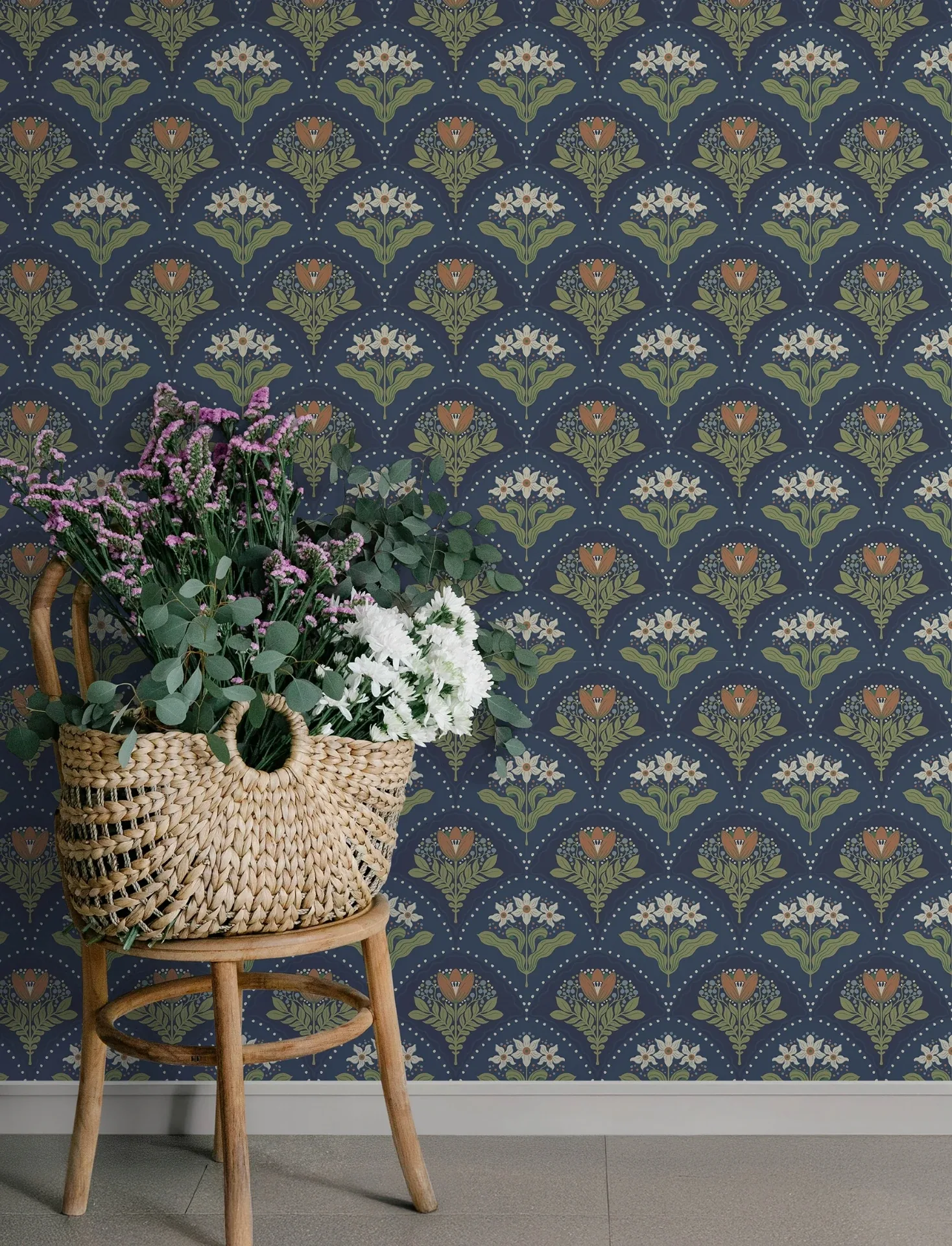 A-Street Prints Maj Navy Floral Damask Wallpaper | Wallpaper Twins A-Street Prints Maj Navy Floral Damask Wallpaper - SKU 4201-48018