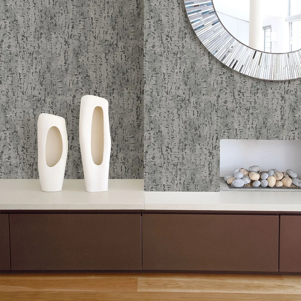 A-Street Prints Malawi Dark Grey Leather Texture Wallpaper - SKU 2949-60200