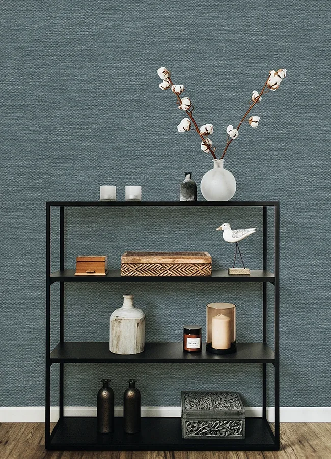 A-Street Prints Malin Dark Blue Faux Grasscloth Wallpaper - SKU 4066-26559