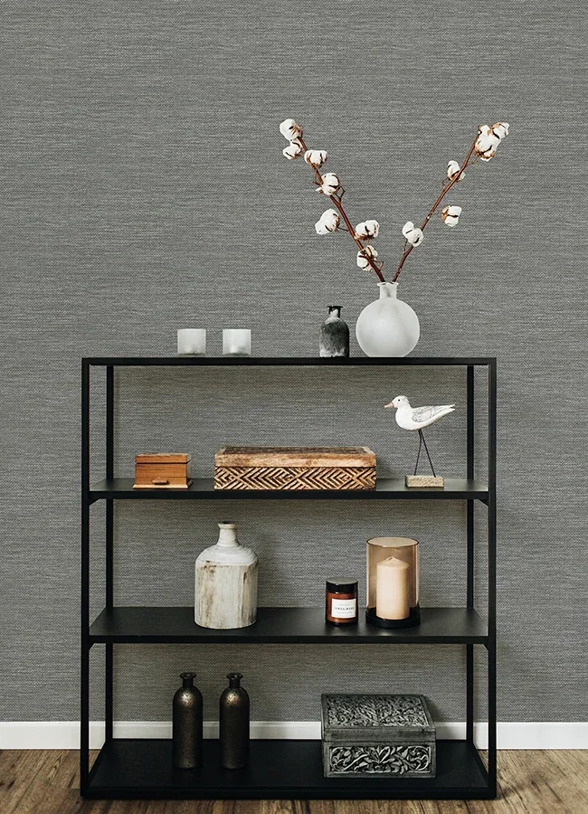 A-Street Prints Malin Grey Faux Grasscloth Wallpaper - SKU 4066-26560