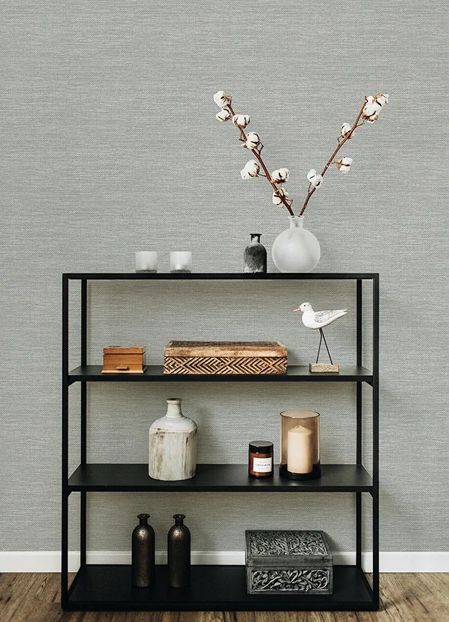 A-Street Prints Malin Light Grey Faux Grasscloth Wallpaper - SKU 4066-26562