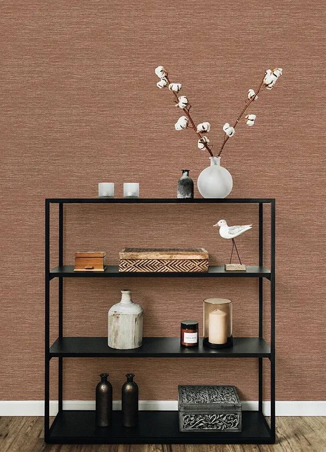 A-Street Prints Malin Rust Faux Grasscloth Wallpaper - SKU 4066-26564