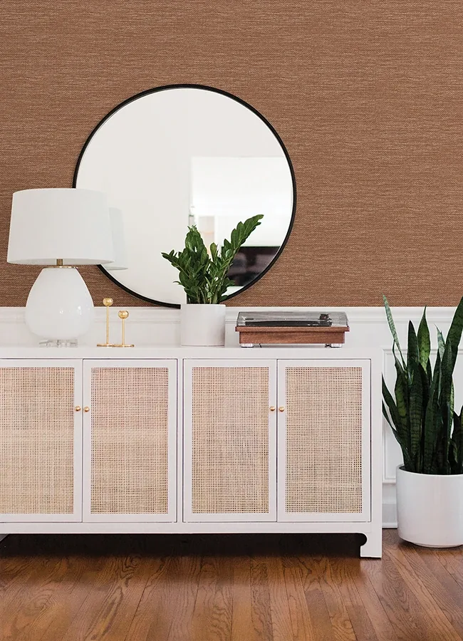 A-Street Prints Malin Rust Faux Grasscloth Wallpaper - SKU 4066-26564