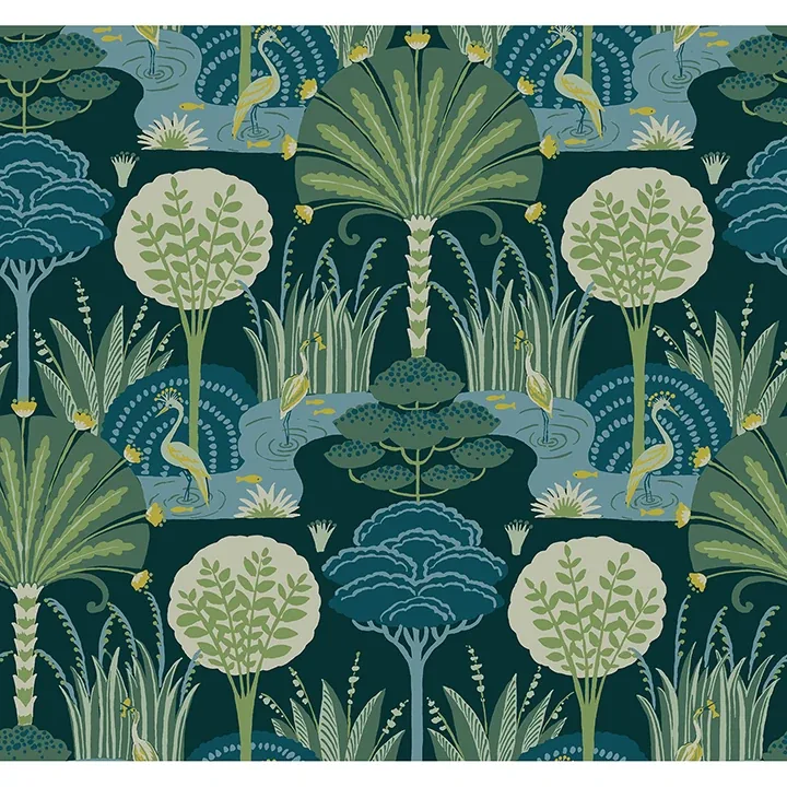 4034-72123 | Mandeville Teal Tropical Paradise Wallpaper