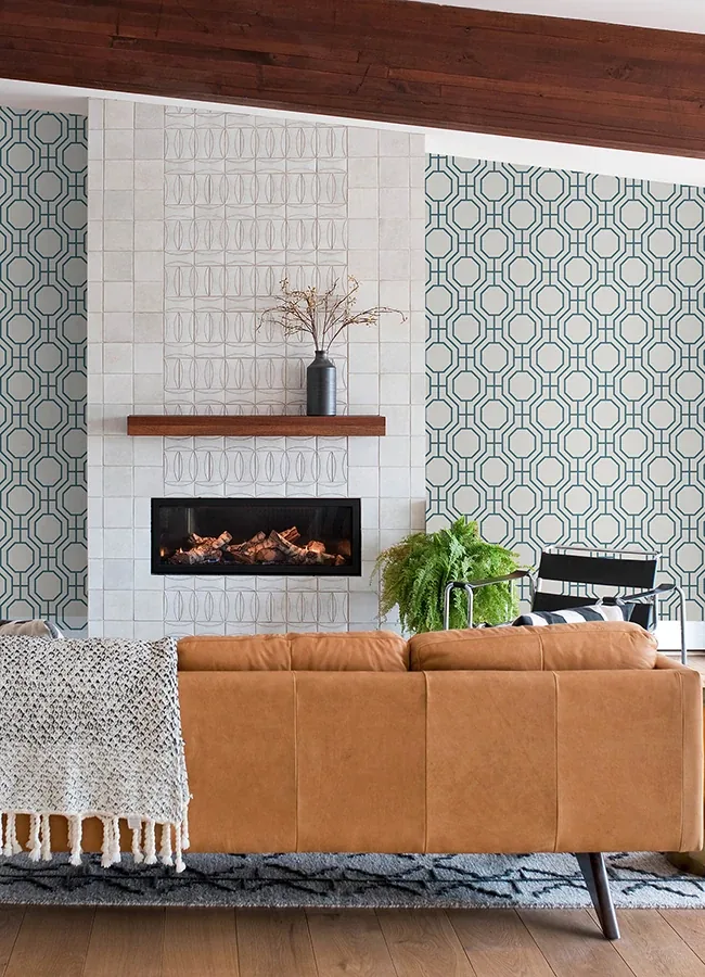 A-Street Prints Manor Blue Geometric Trellis Wallpaper - SKU 4122-27048