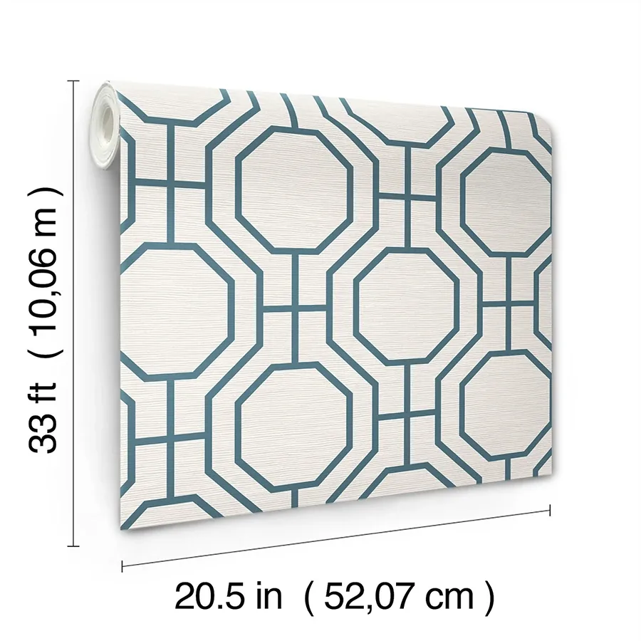A-Street Prints Manor Blue Geometric Trellis Wallpaper - SKU 4122-27048