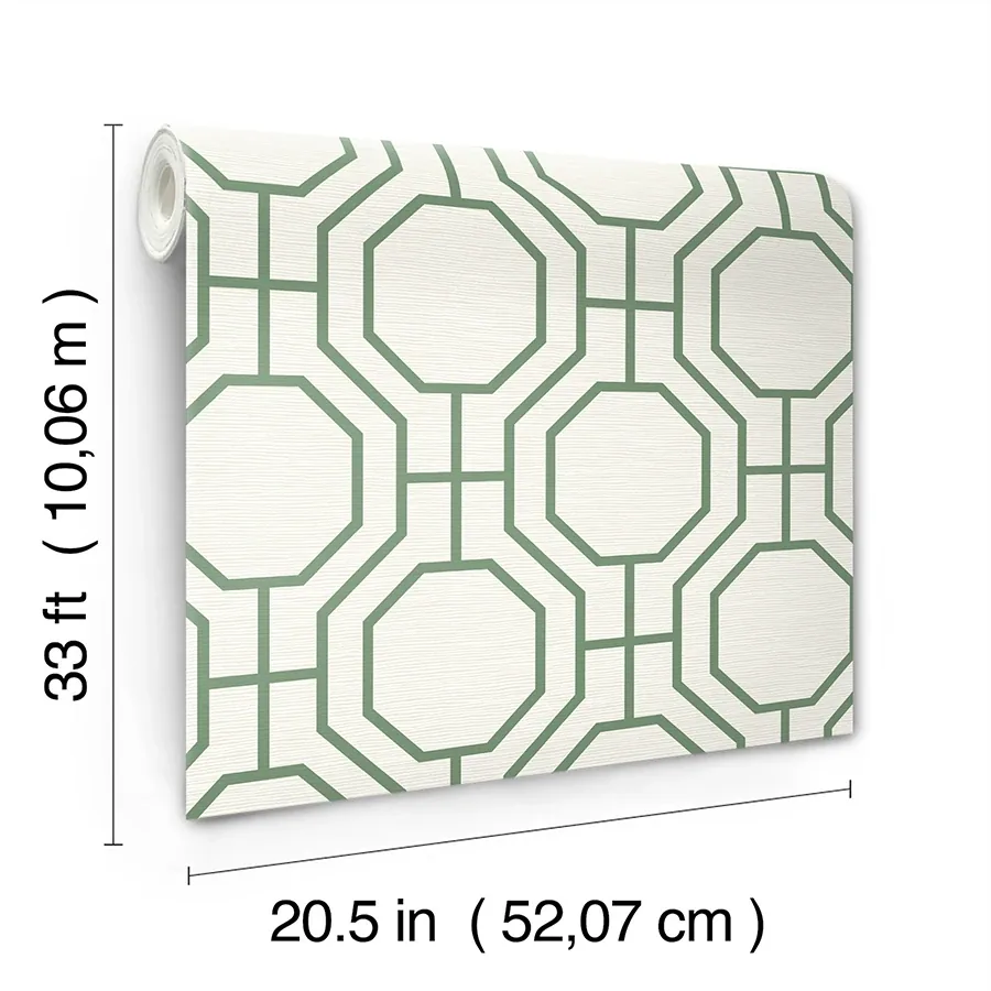 A-Street Prints Manor Green Geometric Trellis Wallpaper - SKU 4122-27047