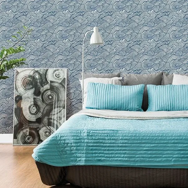 A-Street Prints Mare Navy Wave Wallpaper - SKU 2744-24132