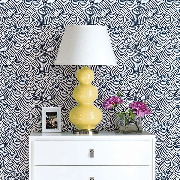 A-Street Prints Mare Navy Wave Wallpaper | Wallpaper Twins A-Street Prints Mare Navy Wave Wallpaper - SKU 2744-24132