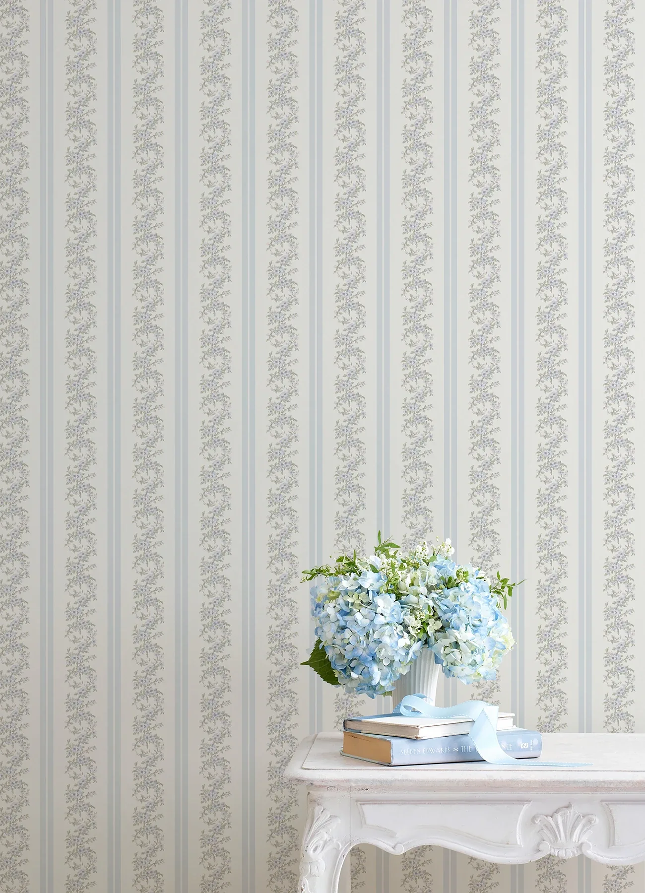 A-Street Prints Marigold Wreath Baby Blue Rush Floral Stripe Wallpaper - SKU AST4650