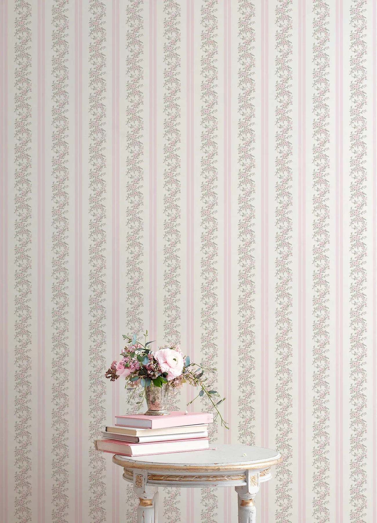A-Street Prints Marigold Wreath Pastel Peach Floral Stripe Wallpaper | Wallpaper Twins A-Street Prints Marigold Wreath Pastel Peach Floral Stripe Wallpaper - SKU AST4649