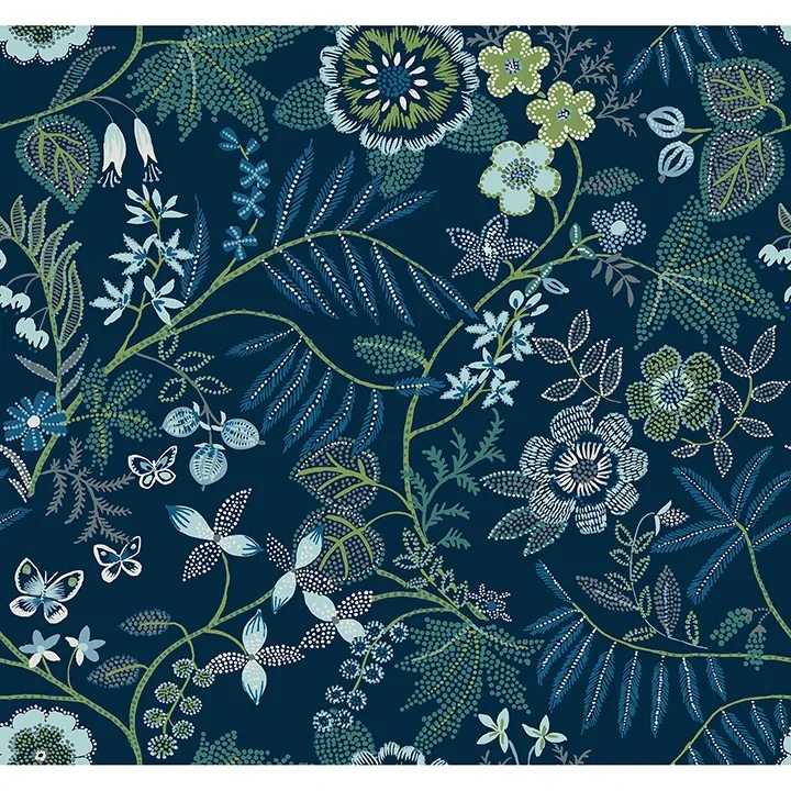 A-Street Prints Marilyn Dark Blue Floral Trail Wallpaper - SKU 4034-72135