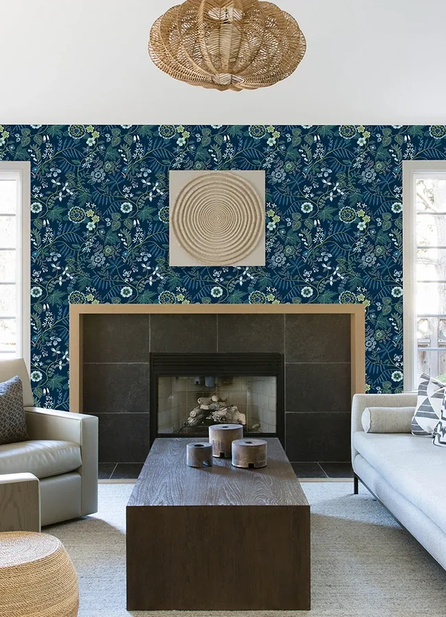 A-Street Prints Marilyn Dark Blue Floral Trail Wallpaper - SKU 4034-72135