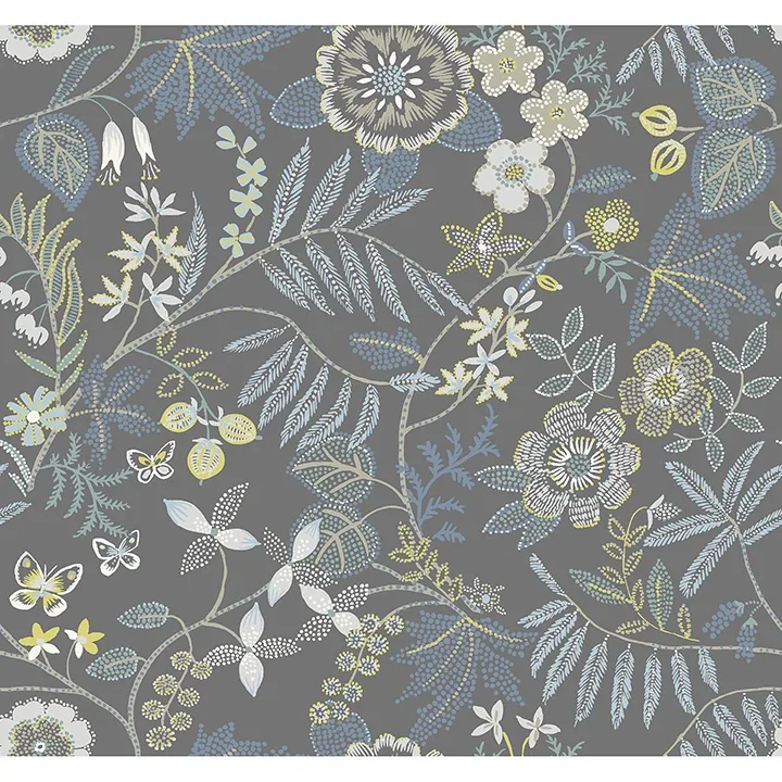 A-Street Prints Marilyn Light Grey Floral Trail Wallpaper - SKU 4034-72136