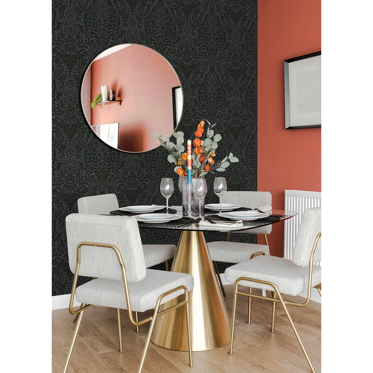 A-Street Prints Maris Charcoal Flock Damask Wallpaper - SKU 2973-87365