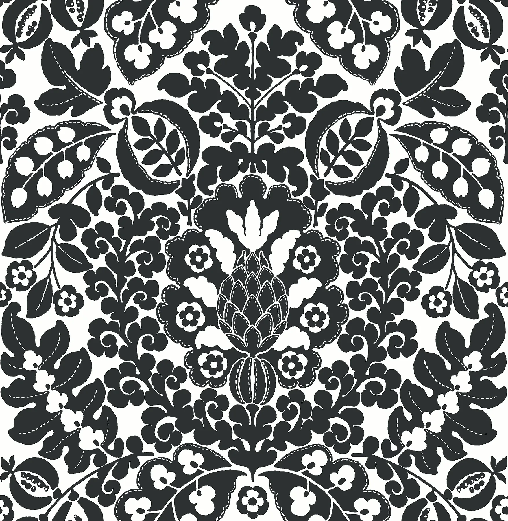 A-Street Prints Marni Black Fruit Damask Wallpaper - SKU 4081-26337