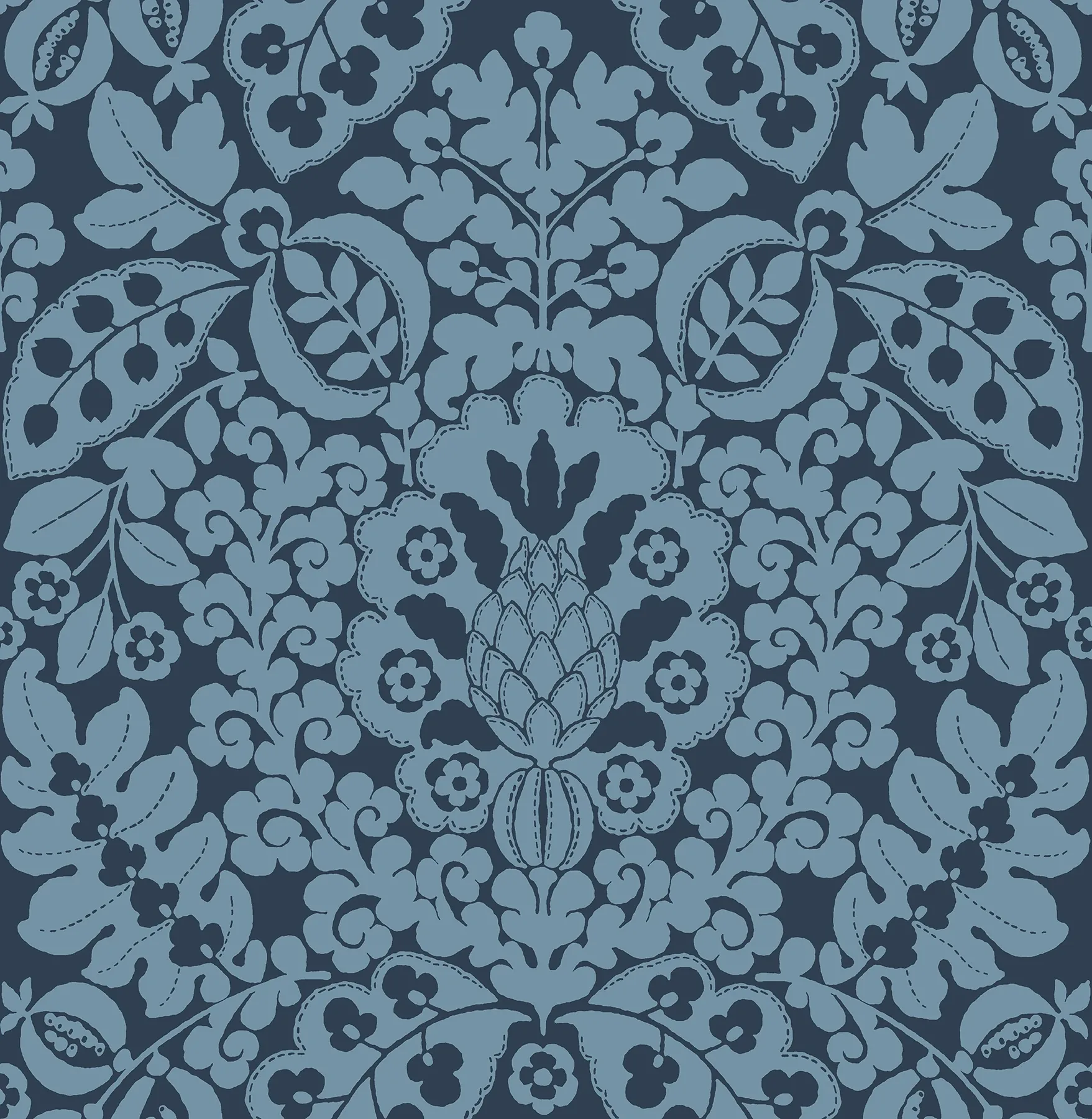 A-Street Prints Marni Navy Fruit Damask Wallpaper - SKU 4081-26334