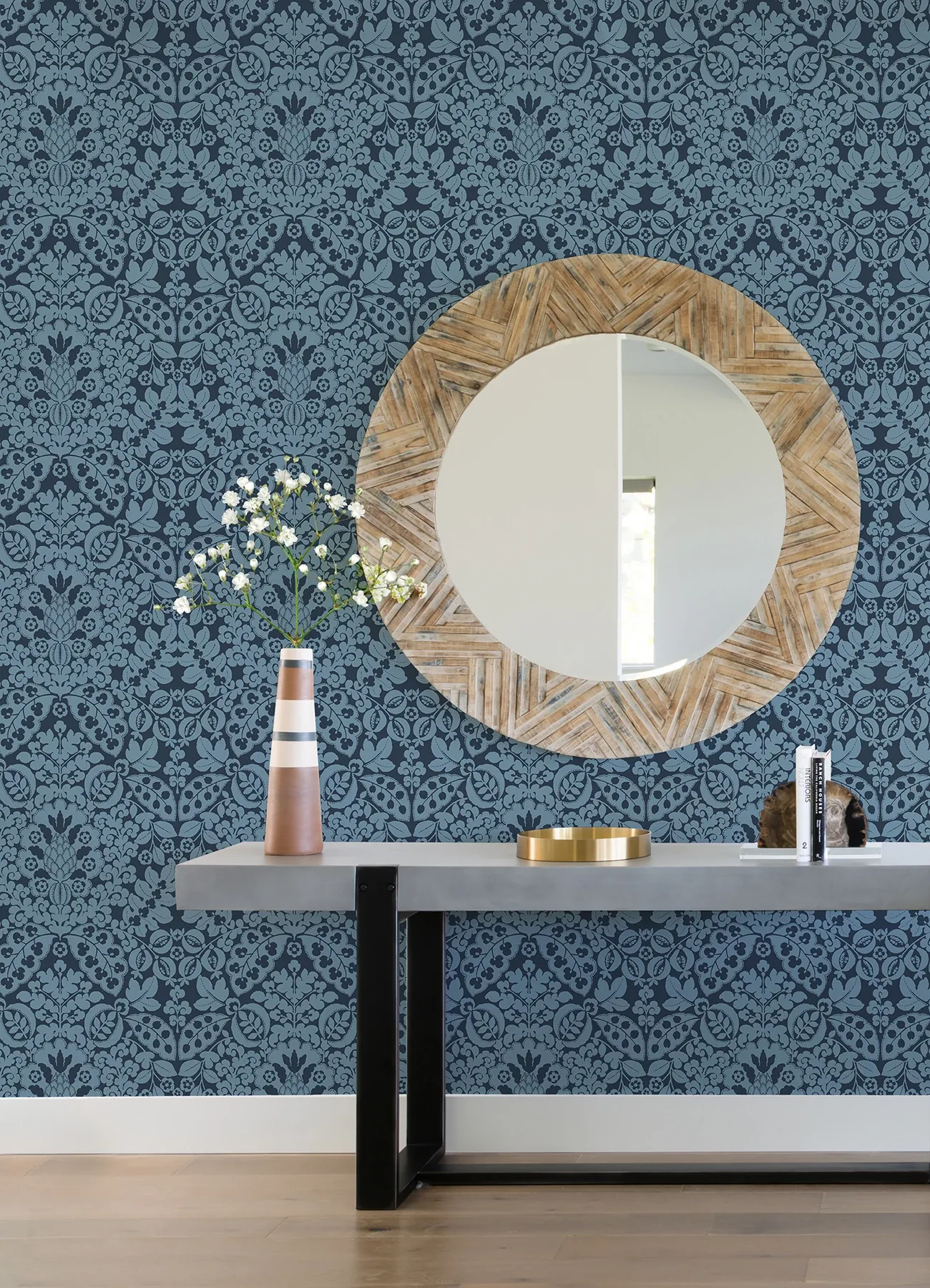 A-Street Prints Marni Navy Fruit Damask Wallpaper - SKU 4081-26334