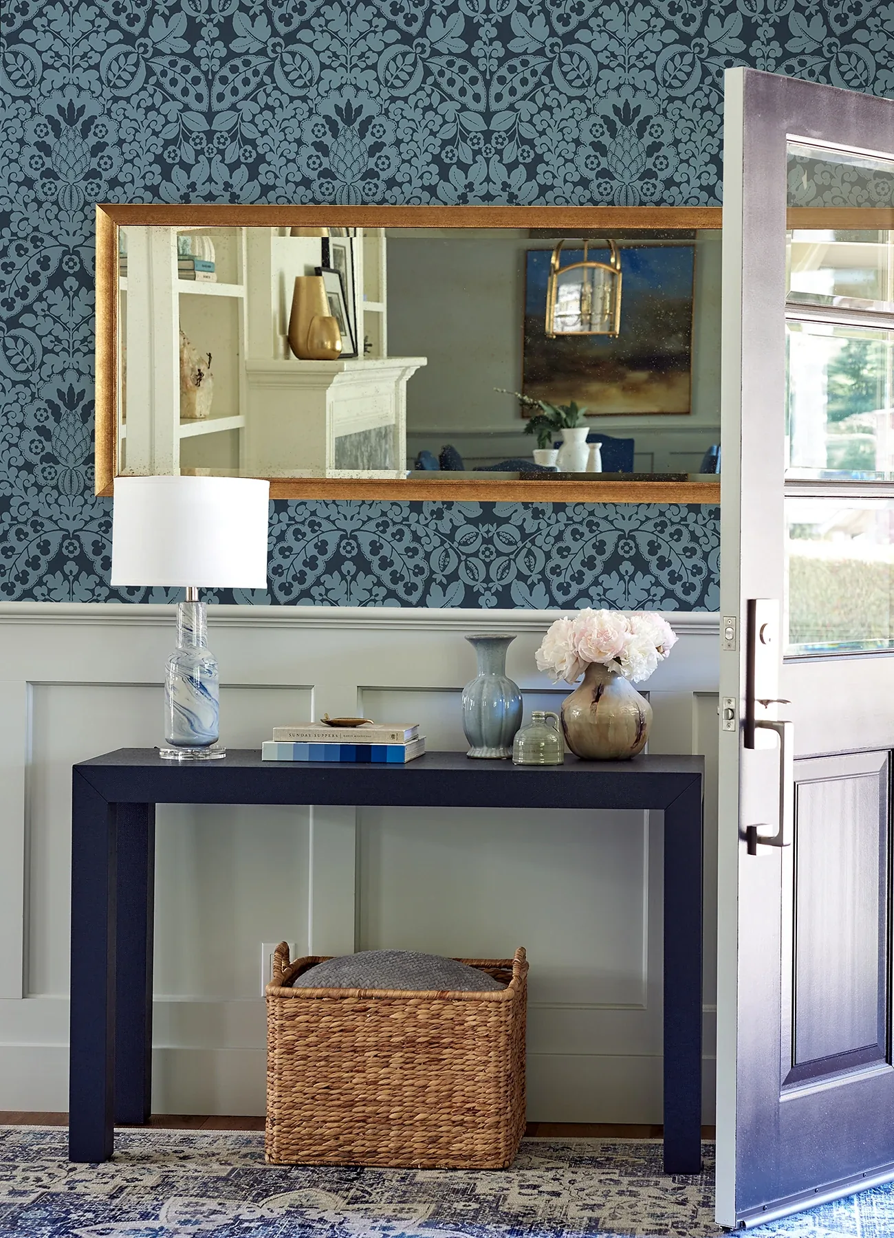 A-Street Prints Marni Navy Fruit Damask Wallpaper | Wallpaper Twins A-Street Prints Marni Navy Fruit Damask Wallpaper - SKU 4081-26334