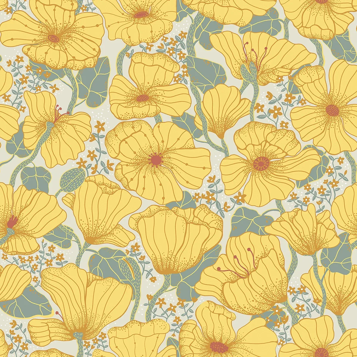 A-Street Prints Matilda Yellow Poppy Fields Wallpaper - SKU 2932-65112