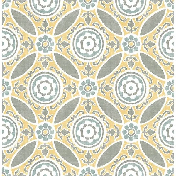 2744-24114 | Maya Yellow Medallion Wallpaper