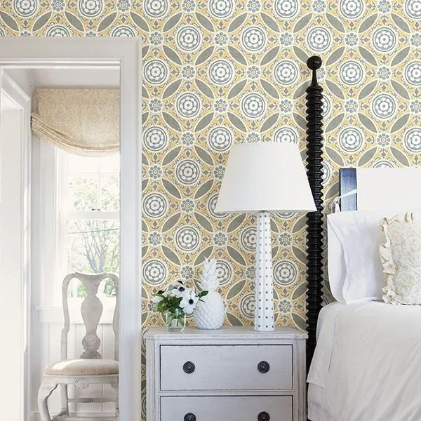 A-Street Prints Maya Yellow Medallion Wallpaper - SKU 2744-24114