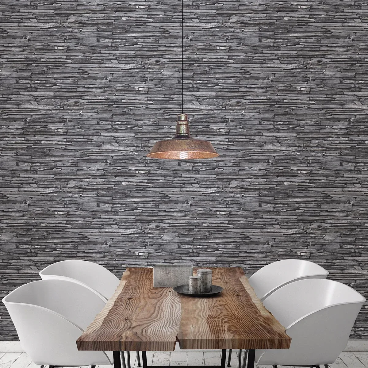 A-Street Prints McGuire Grey Stacked Slate Wallpaper - SKU 2922-22352
