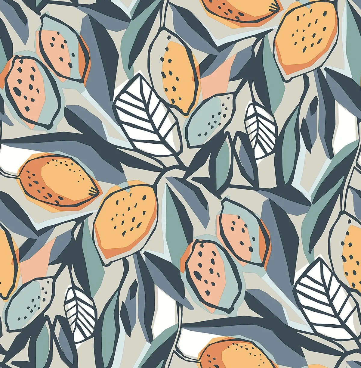 4014-26421 | Meyer Teal Citrus Wallpaper