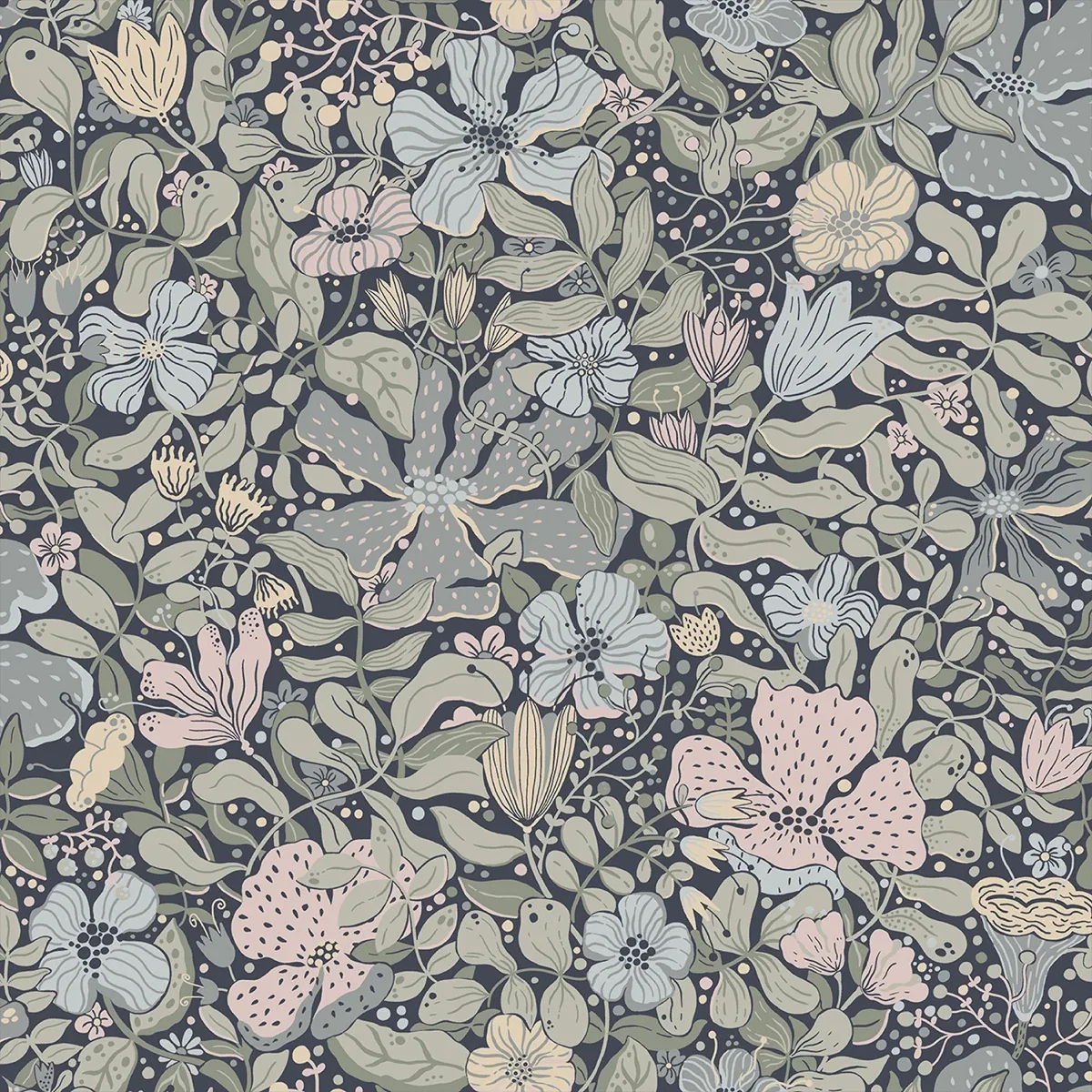 4111-63021 | Midsommar Dark Blue Floral Medley Wallpaper
